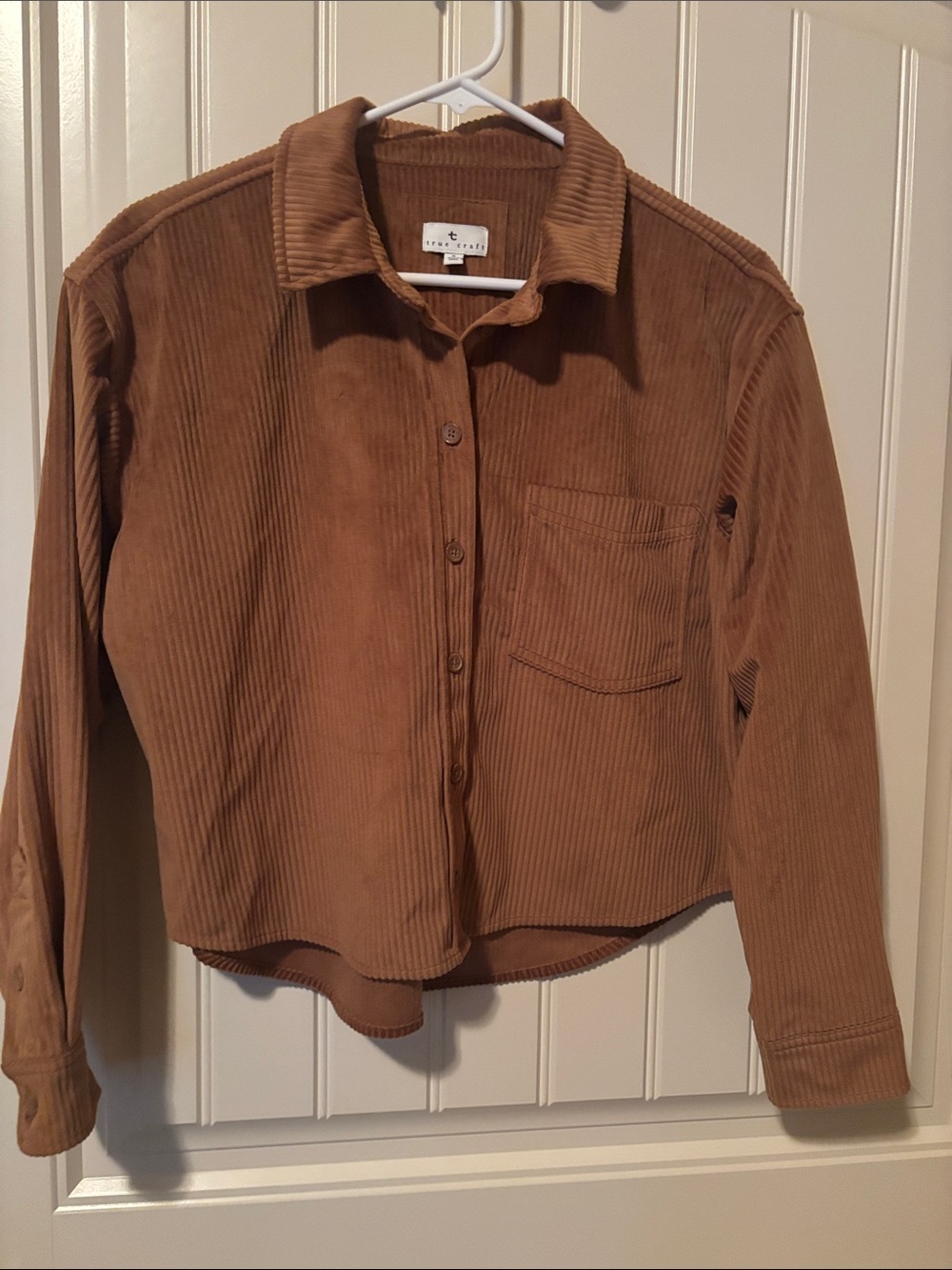 True craft Corduroy Button-Up Shirt cropped Jacket in Caramel Brown